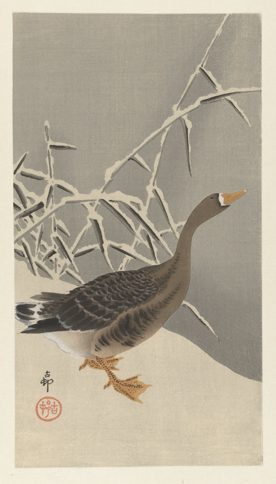 Kolgans in de sneeuw — Ohara Koson (printmaker); Matsuki Heikichi (publisher)