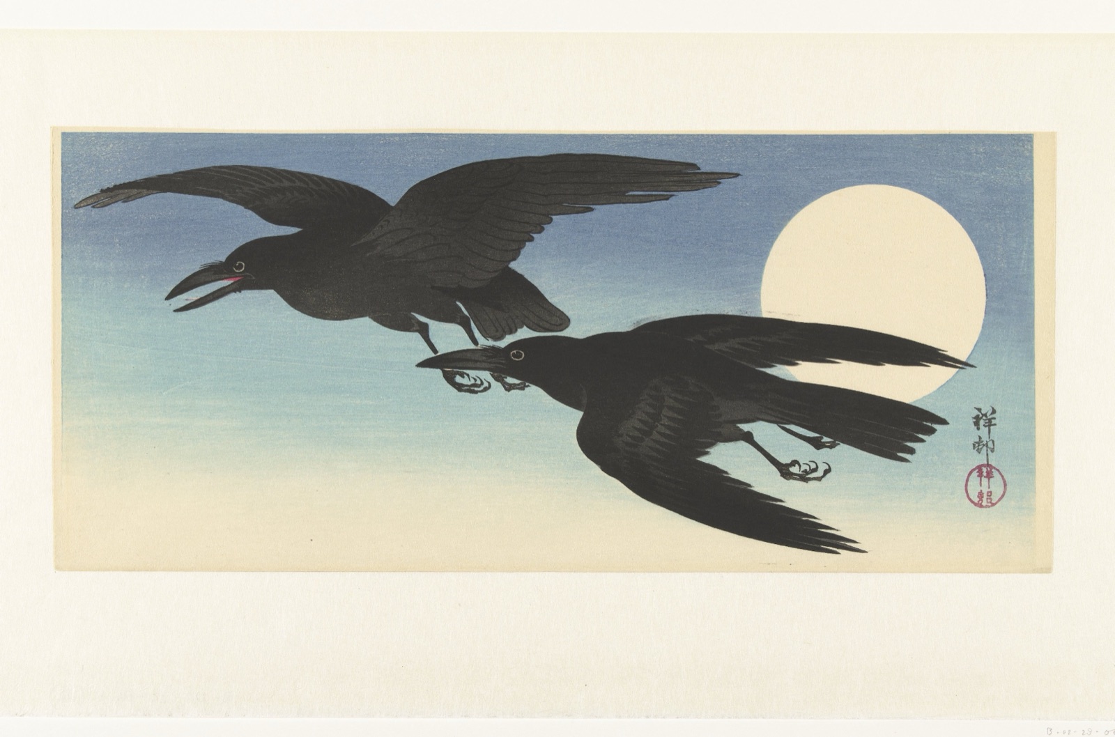 Kraaien bij volle maan — Ohara Koson (printmaker); Watanabe Shōzaburō (publisher)