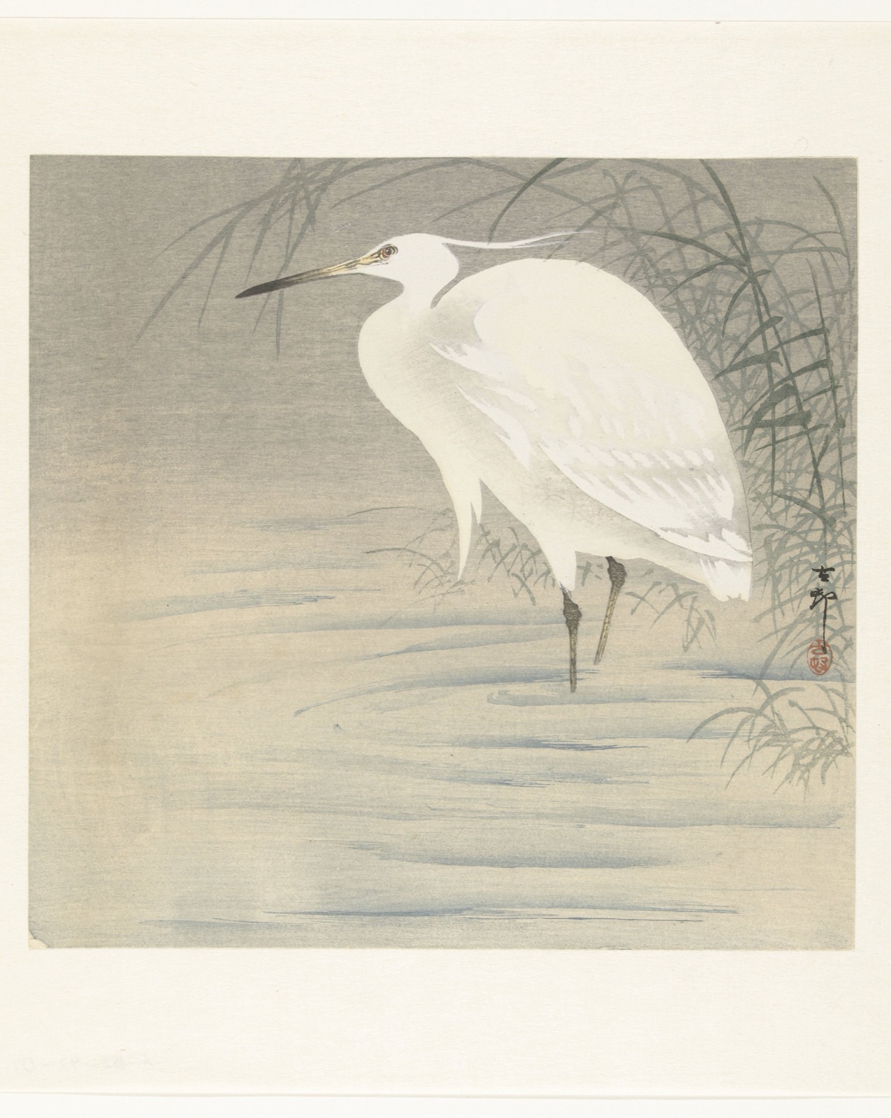Kleine zilverreiger — Ohara Koson (printmaker); Matsuki Heikichi (publisher)