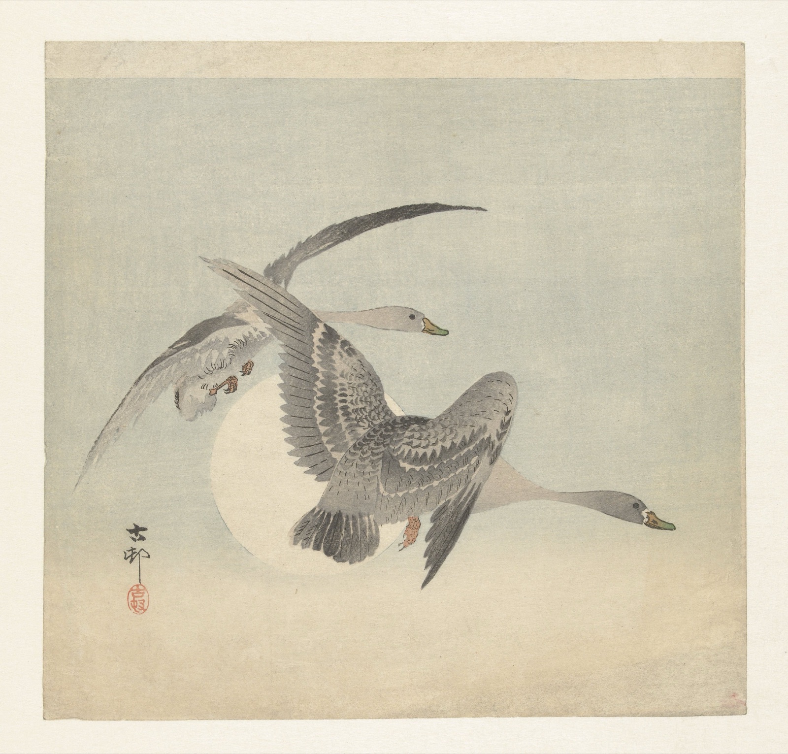 Twee kolganzen in vlucht — Ohara Koson (printmaker); Matsuki Heikichi (publisher)