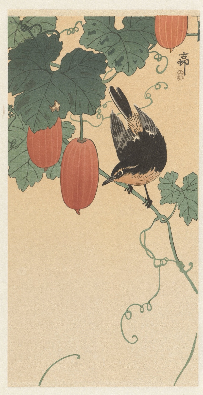 Vogel en kaki — Ohara Koson (printmaker); Matsuki Heikichi (publisher)
