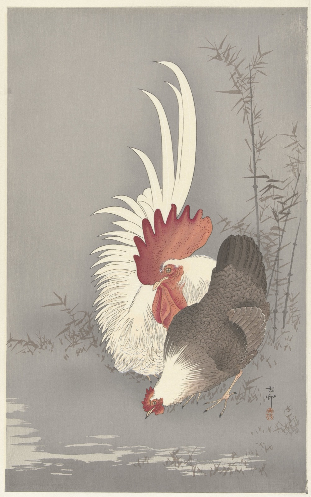 Haan en kip — Matsuki Heikichi (publisher); Ohara Koson (printmaker)