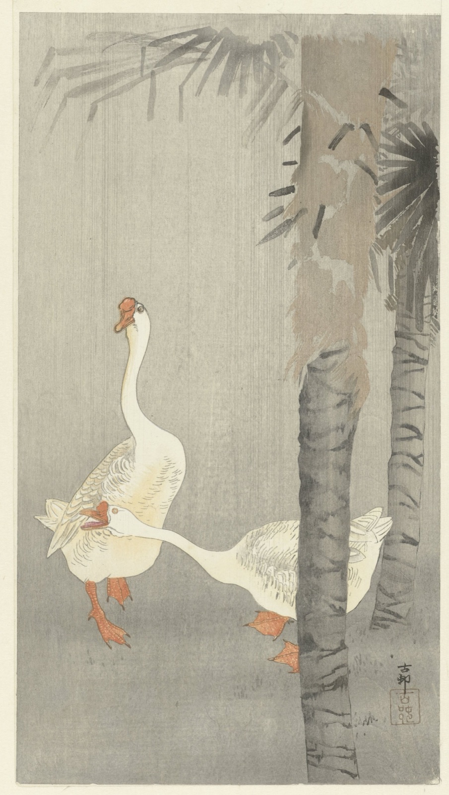 Tamme ganzen in regen — Ohara Koson (printmaker)