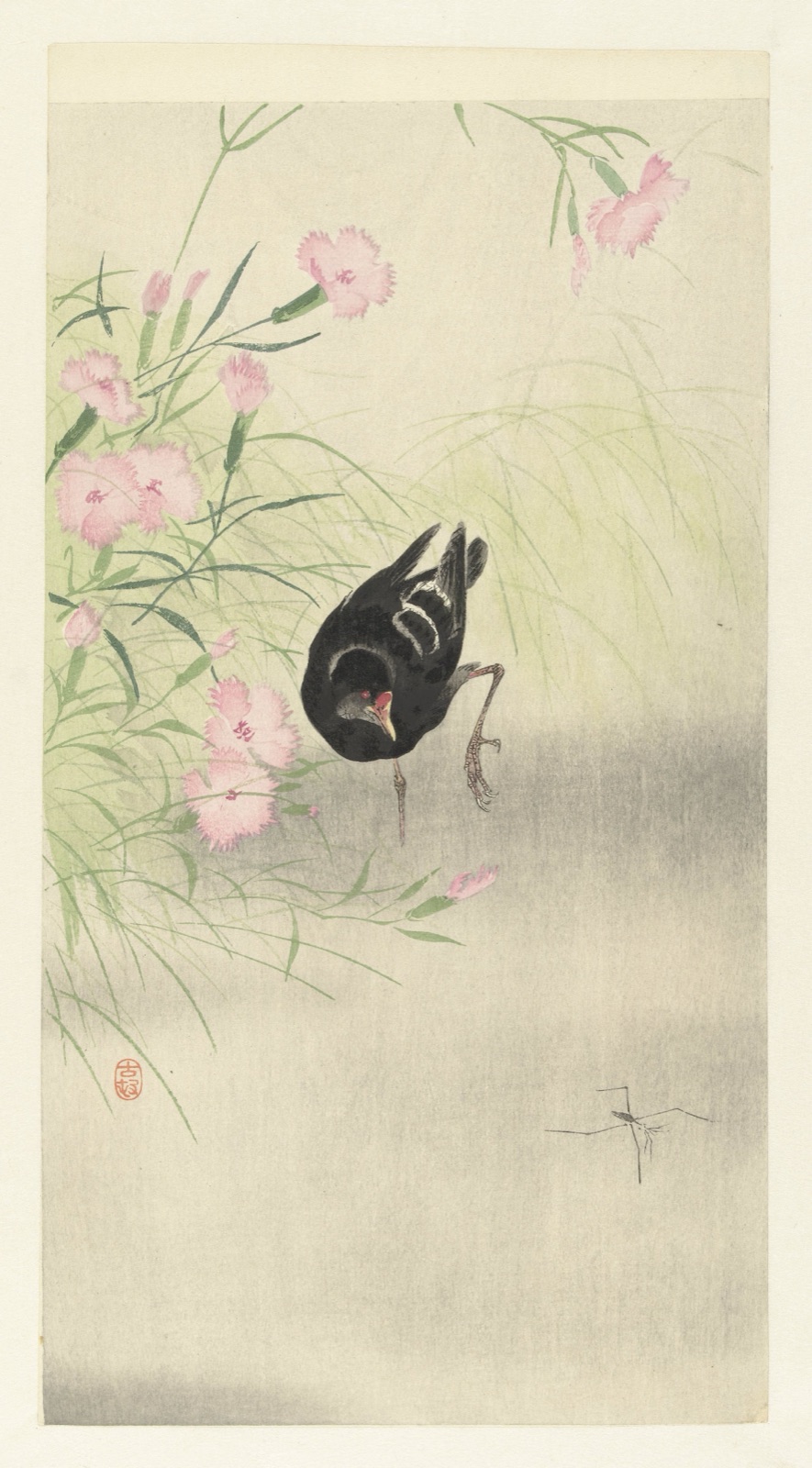 Waterhoen bij bloeiende plant — Ohara Koson (printmaker)