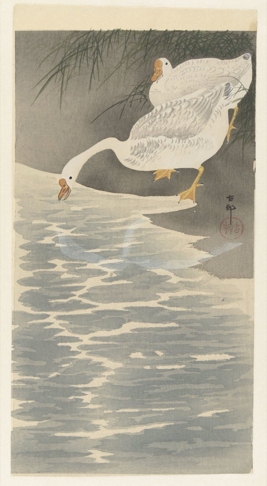 Ganzen aan oever — Ohara Koson (printmaker); Matsuki Heikichi (publisher)