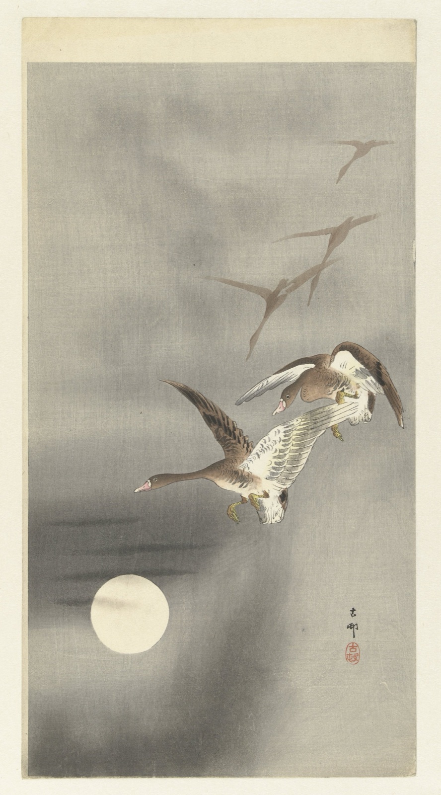 Ganzen in vlucht — Ohara Koson (printmaker); Matsuki Heikichi (publisher)