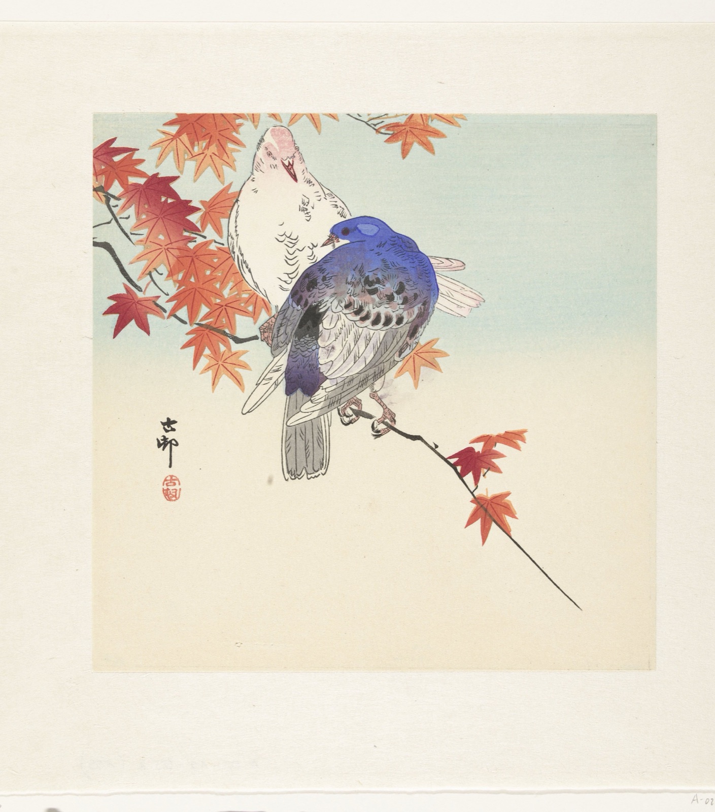 Twee duiven op herfsttak — Ohara Koson (printmaker)