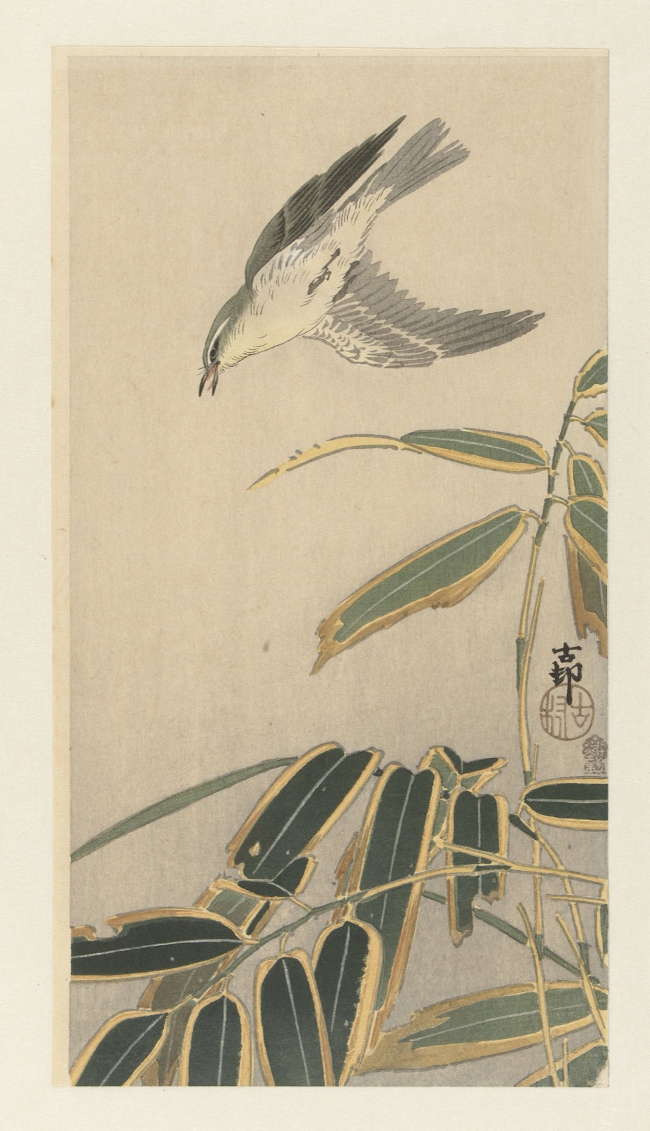 Tapuit bij bamboe — Akiyama Buemon (publisher); Ohara Koson (printmaker)