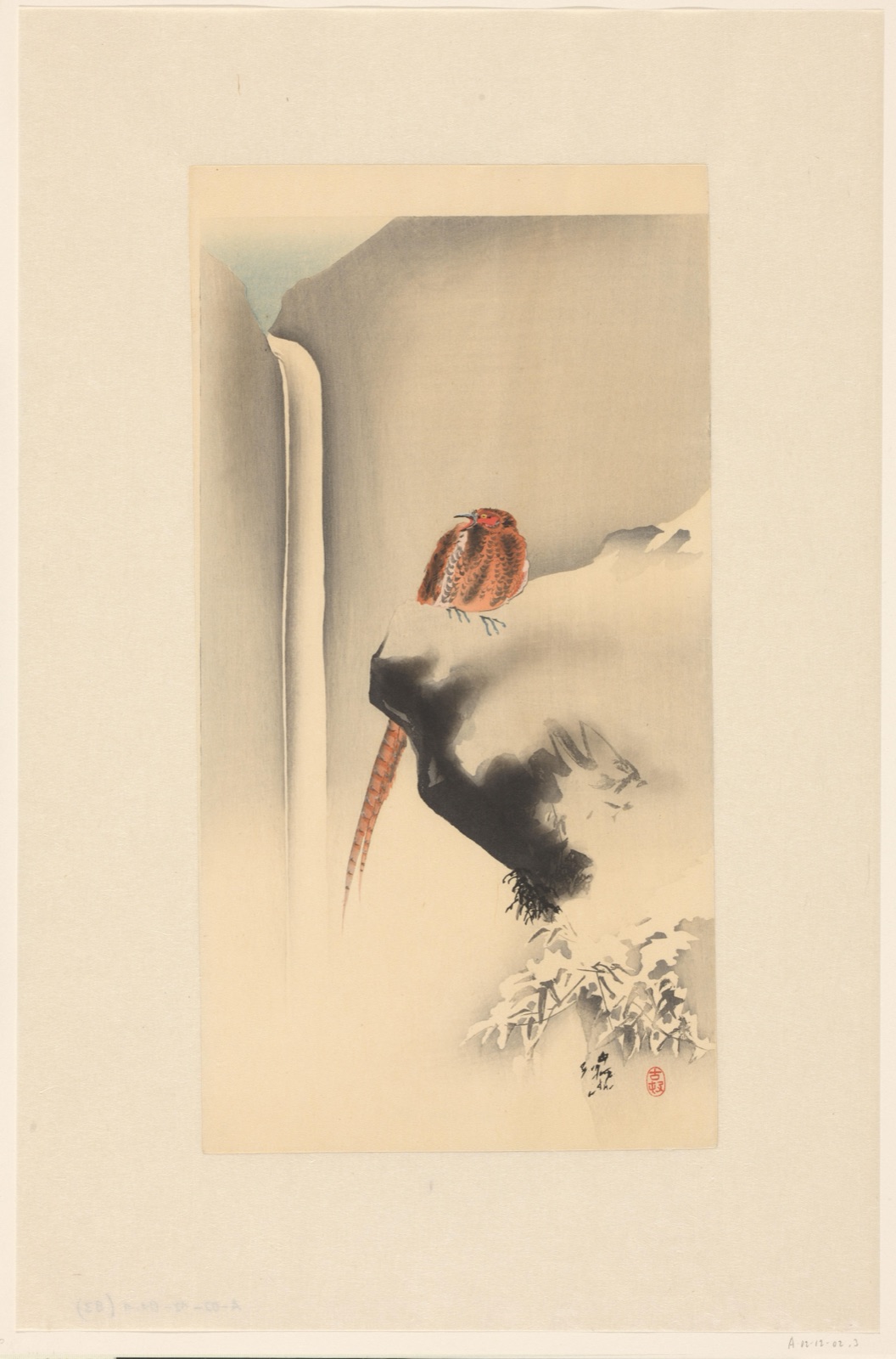 Koperfazant in sneeuw — Matsuki Heikichi (publisher); Ohara Koson (printmaker)