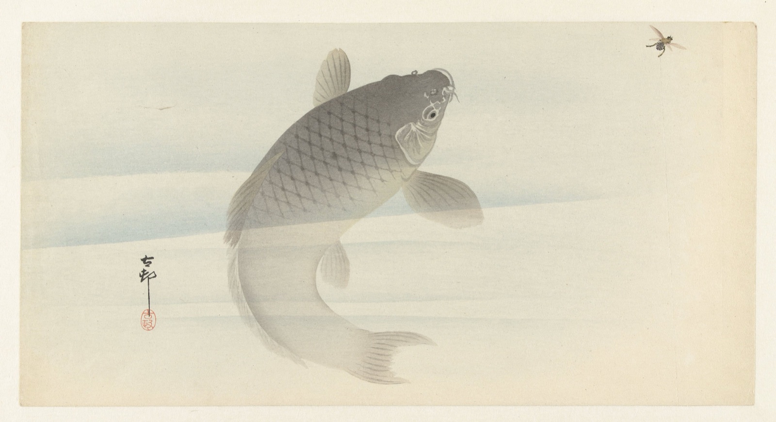 Karper en vlieg — Ohara Koson (printmaker); Matsuki Heikichi (publisher)