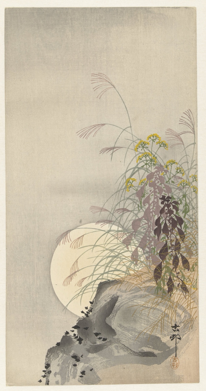 Grassen bij volle maan — Ohara Koson (printmaker)