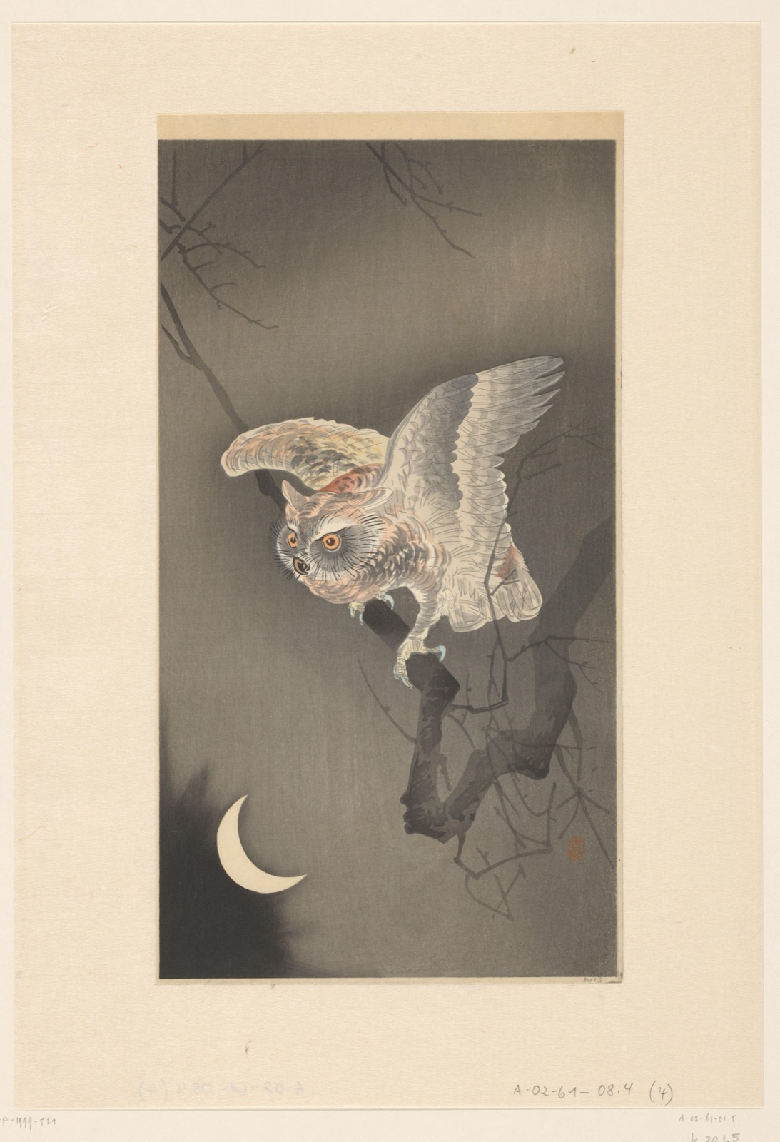 Uil bij halve maan — Matsuki Heikichi (publisher); Ohara Koson (printmaker)
