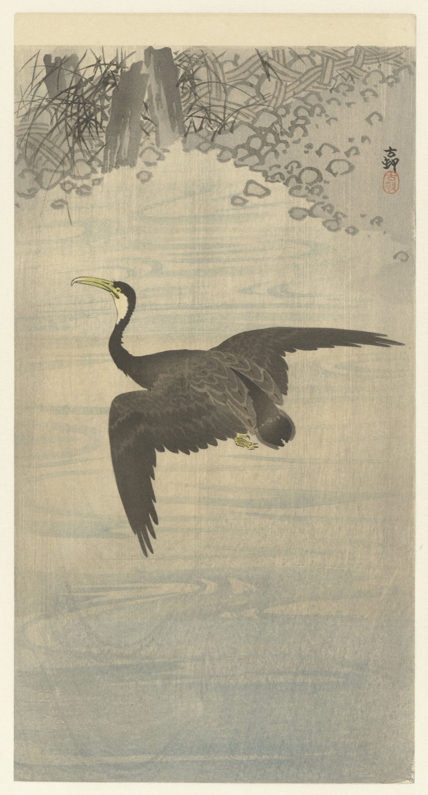 Aalscholver in vlucht — Ohara Koson (printmaker); Matsuki Heikichi (publisher)