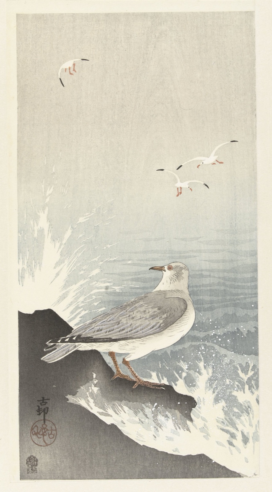 Meeuw op rots — Ohara Koson (printmaker); Akiyama Buemon (publisher)
