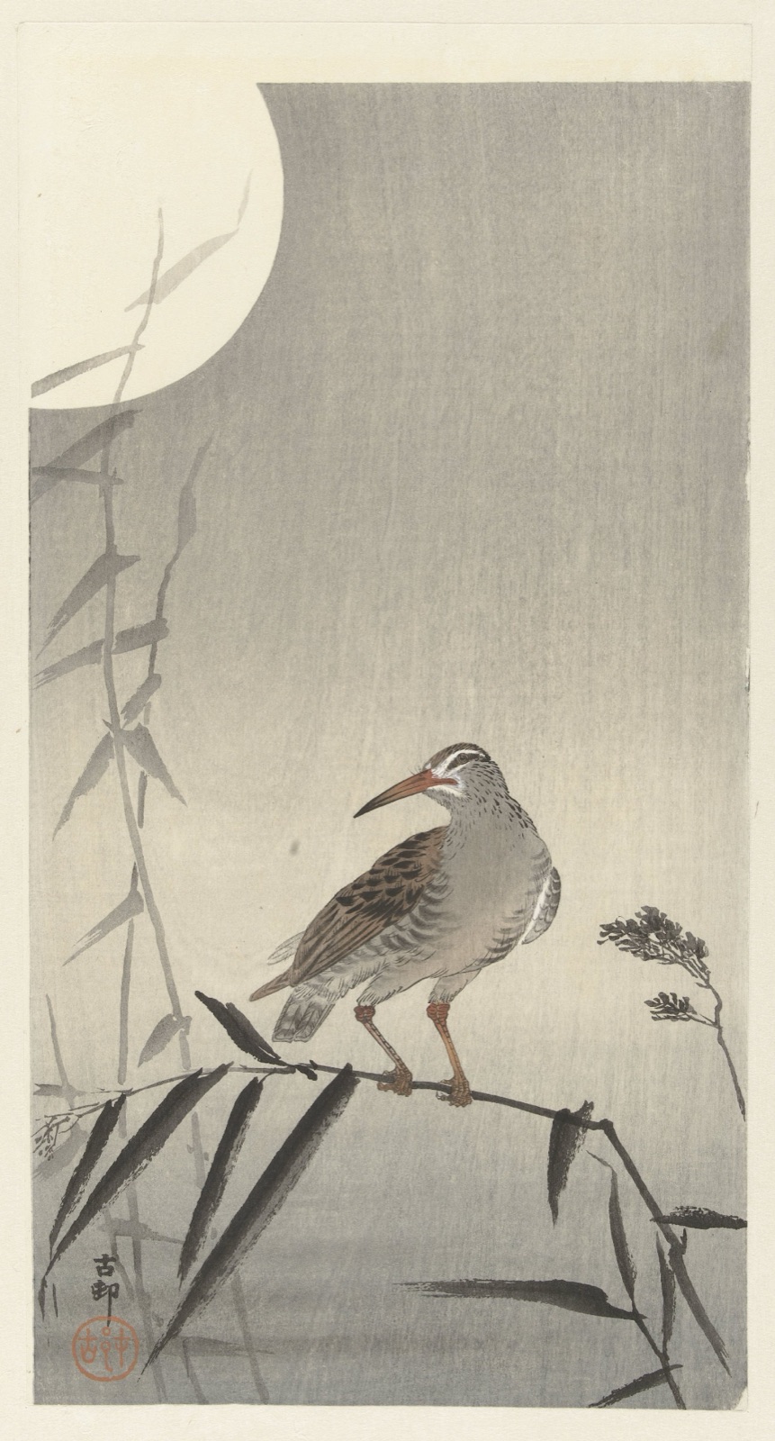 Zwarte ruiter op bamboetak — Ohara Koson (printmaker)
