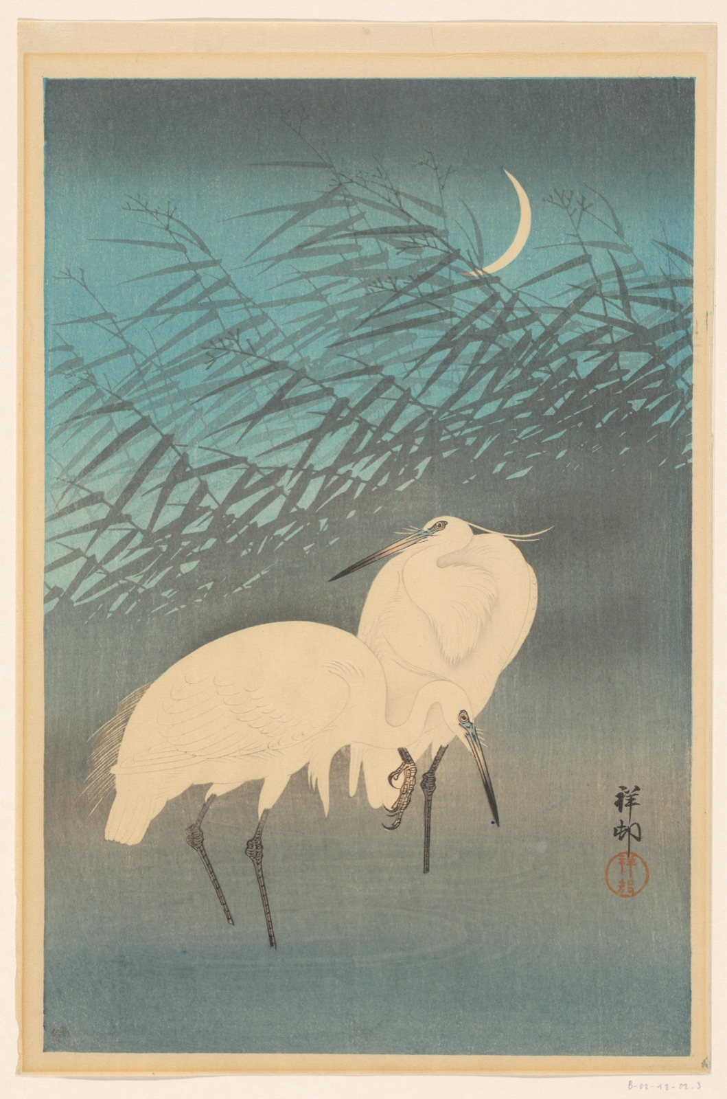 Twee zilverreigers — Watanabe Shōzaburō (publisher); Ohara Koson (printmaker)