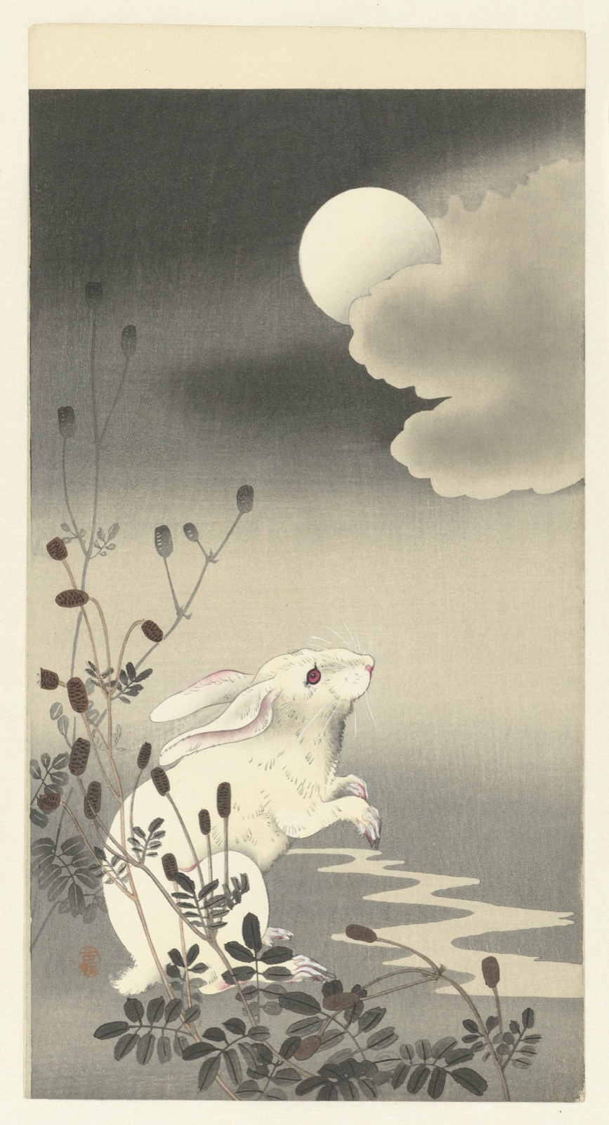 Konijn bij volle maan — Ohara Koson (printmaker); Matsuki Heikichi (publisher)