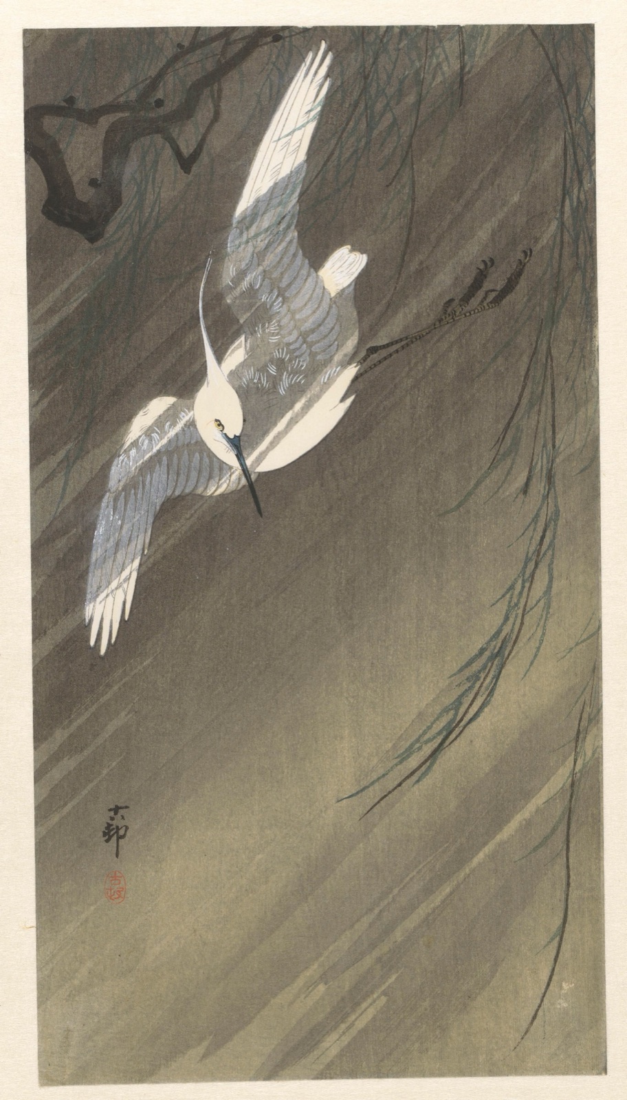Zilverreiger in storm — Ohara Koson (printmaker)