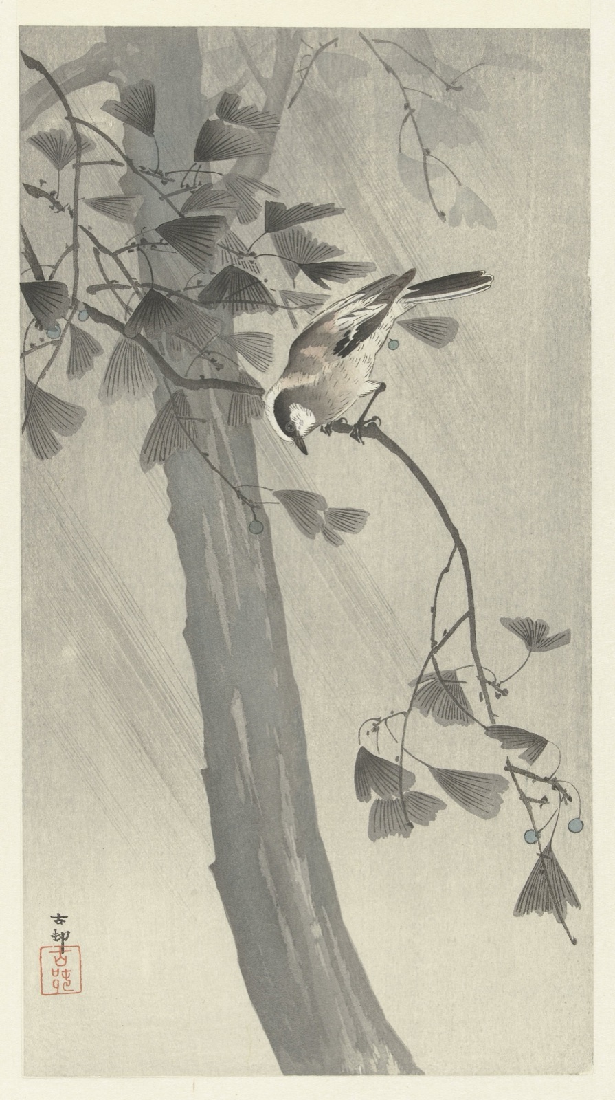 Staartmees in storm — Ohara Koson (printmaker)