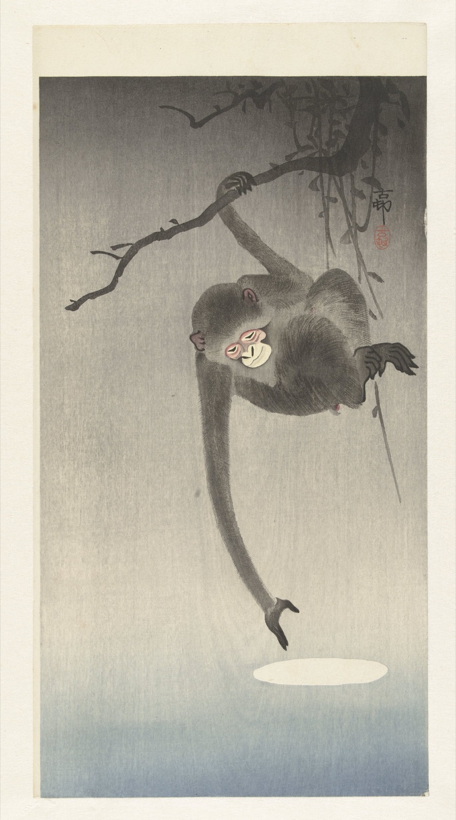 Aap en weerspiegeling van de maan — Ohara Koson (printmaker)