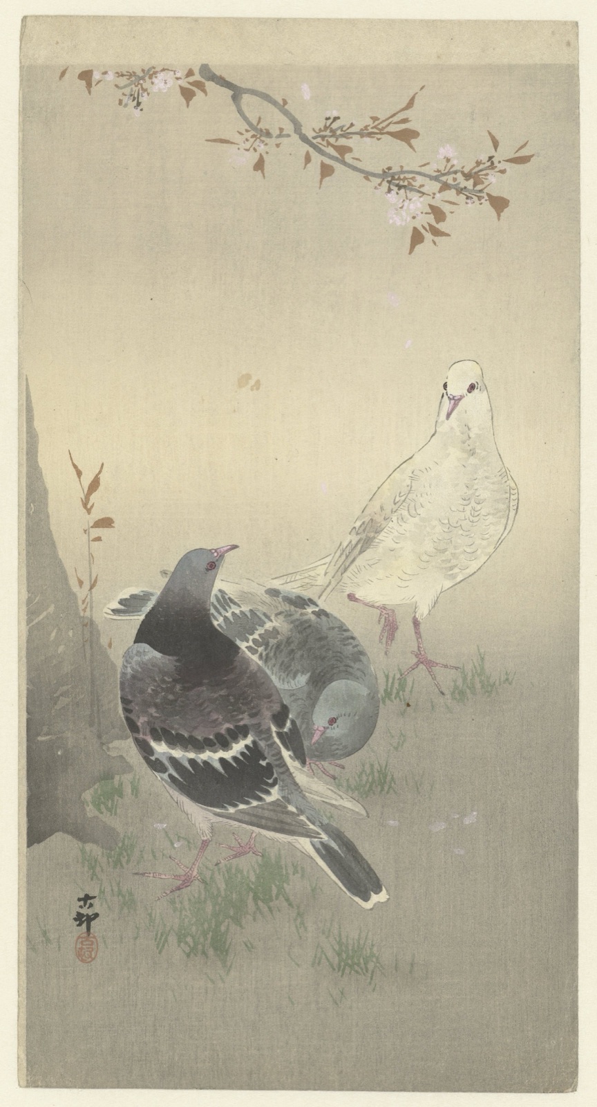 Drie tamme duiven — Matsuki Heikichi (publisher); Ohara Koson (printmaker)