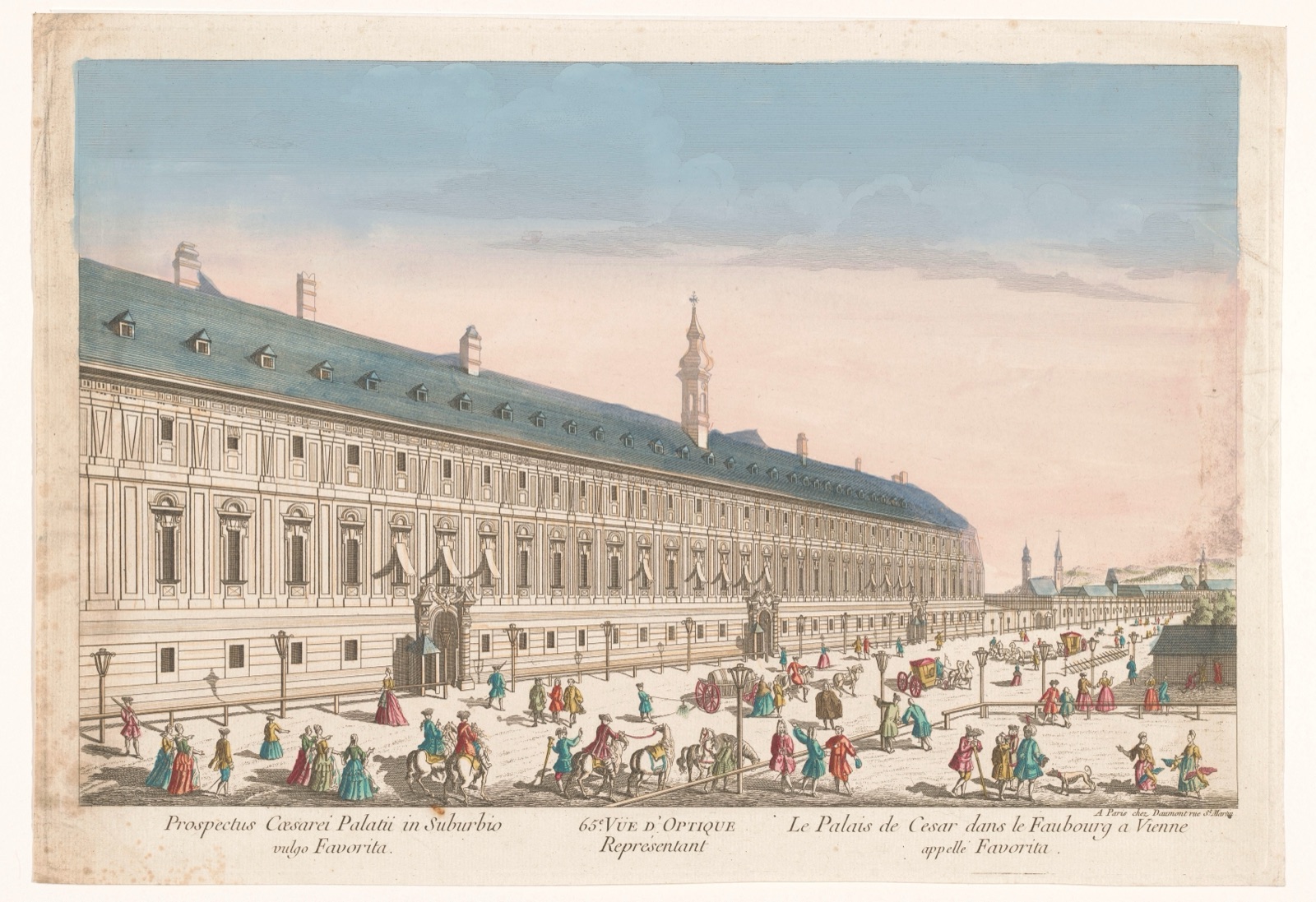65e. Vüe d'optique représentant le palais de Cesar dans le faubourg a Vienne appelle Favorita — Jean-François Daumont (publisher)