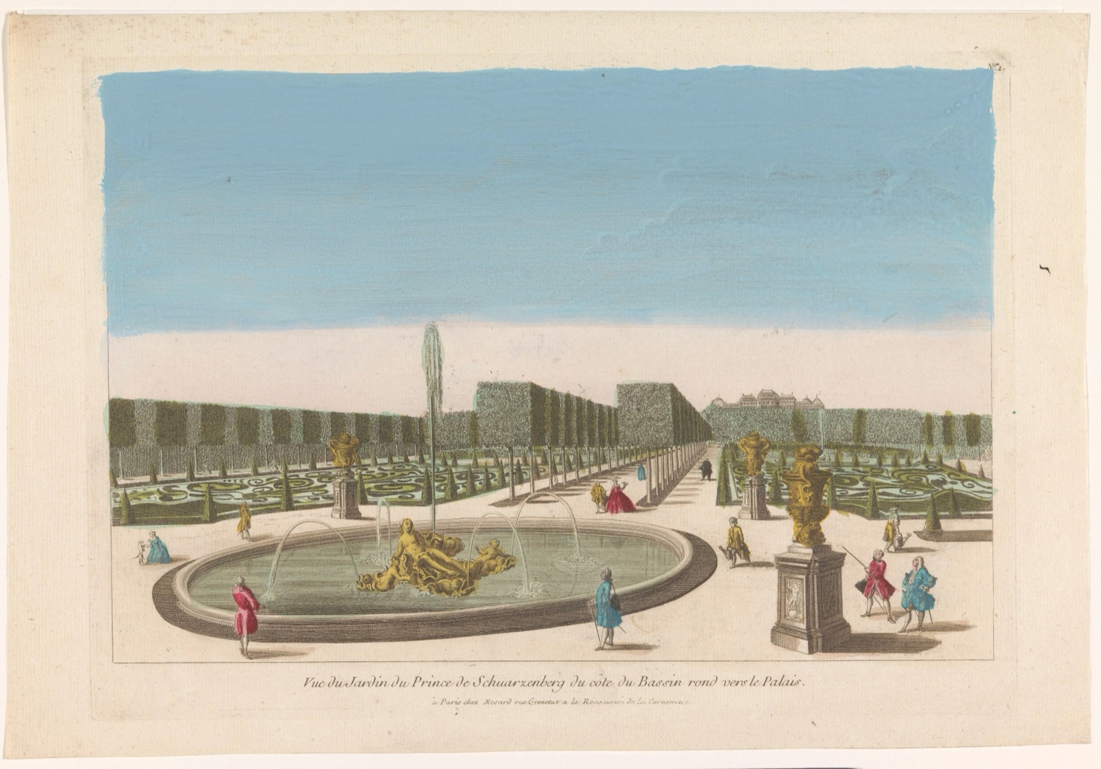 Vue du jardin du prince de Schwarzenberg du côte du bassin rond vers le palais — Mesard (publisher)