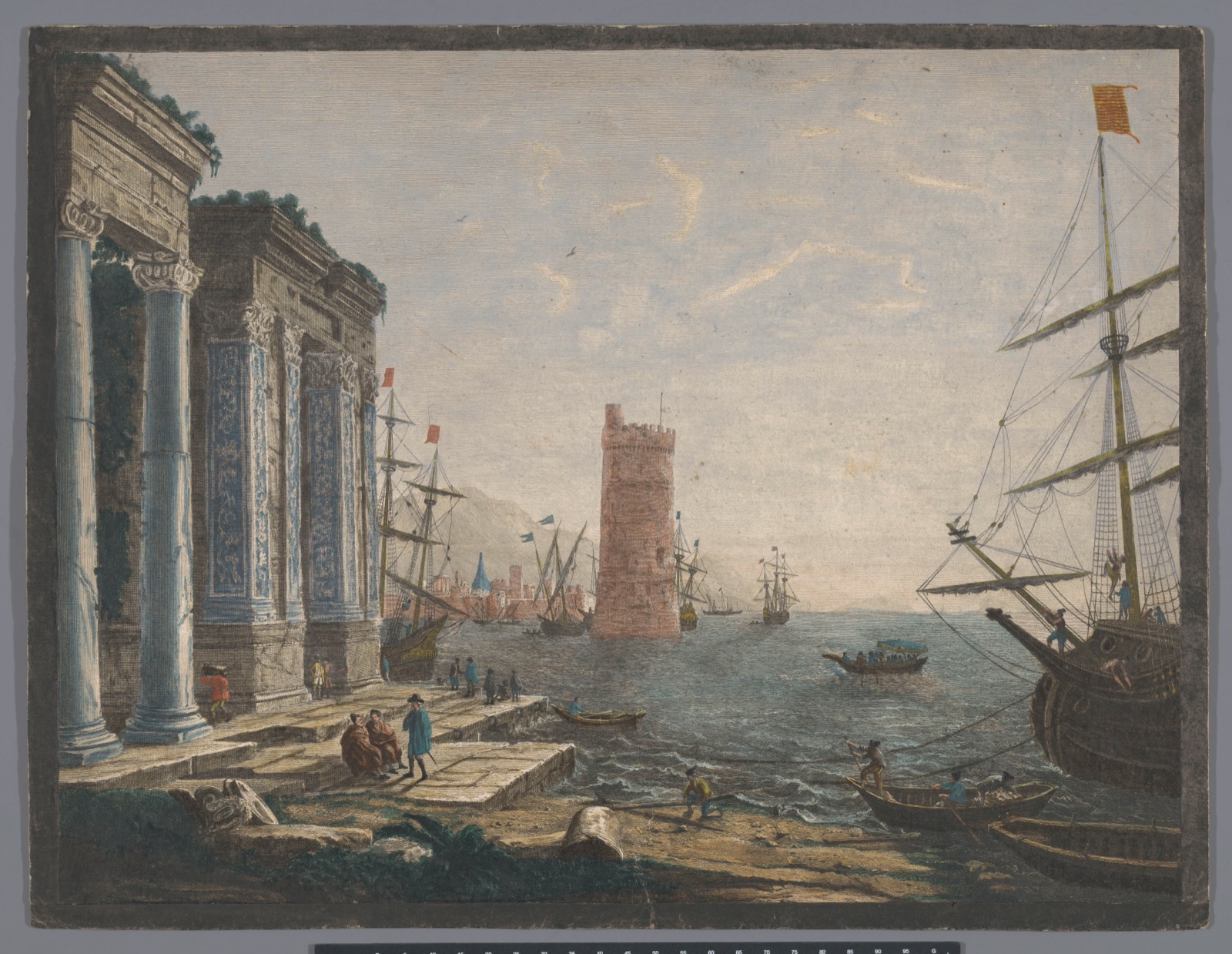 Gezicht op een haven met schepen en boten op het water — Thomas Major (printmaker); Thomas Major (publisher)