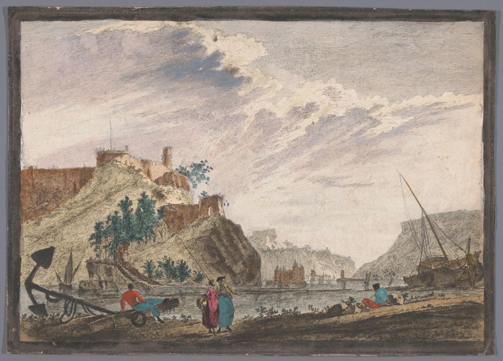 Gezicht op een haven met rotsen — Marie Jeanne Ozanne (printmaker)