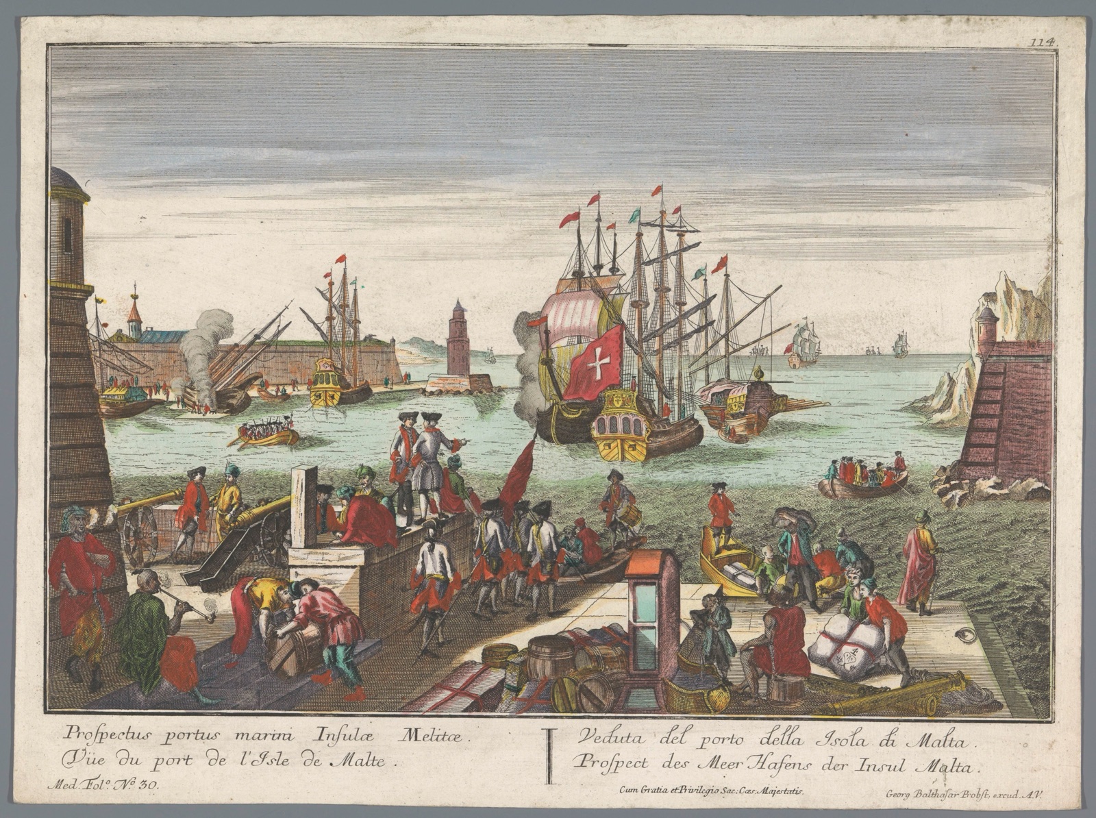 Prospect des Meer Hafens der Insul Malta — Georg Balthasar Probst (publisher)