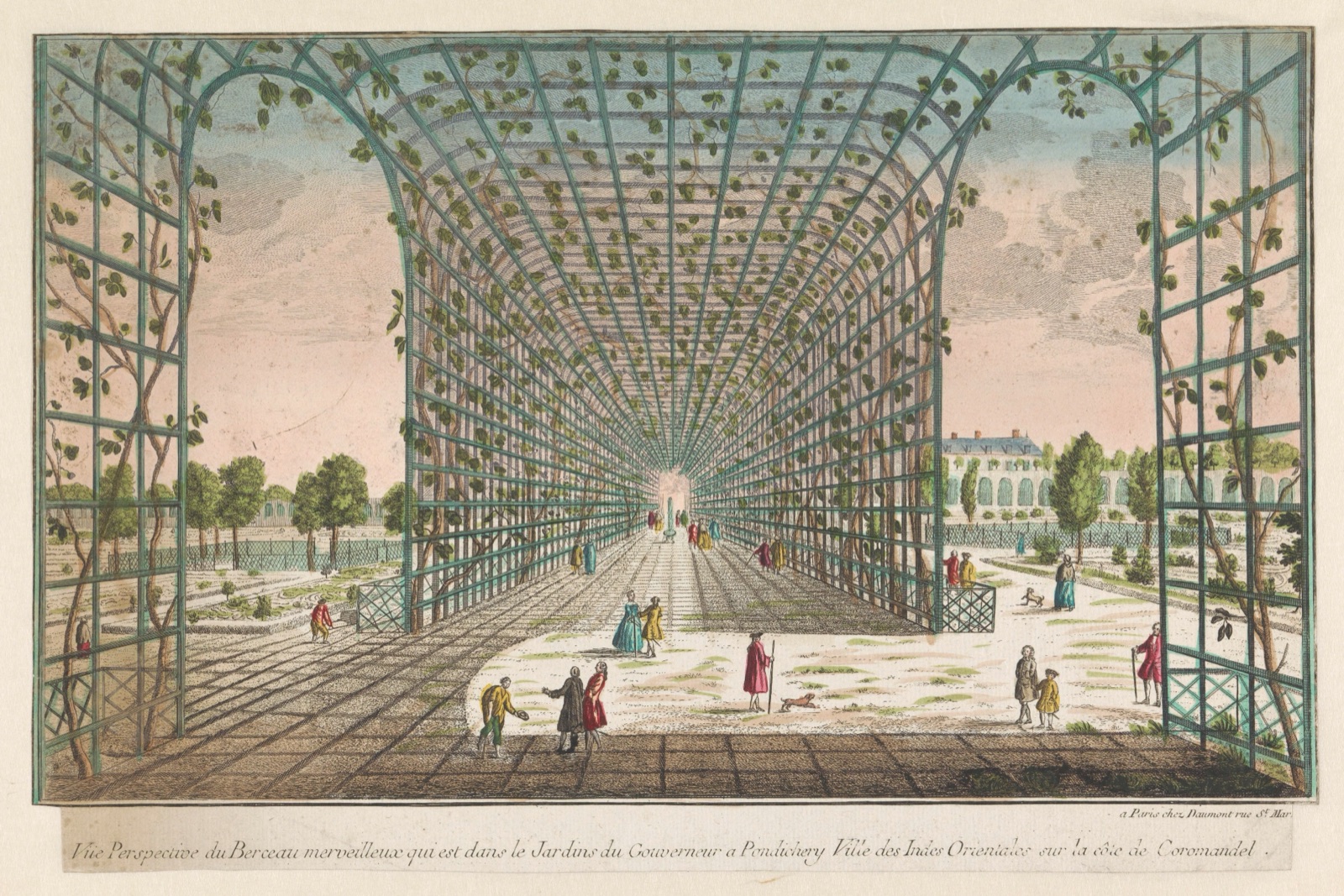 Vüe perspective du berceau merveilleux qui est dans le jardins du gouverneur a Pondichery ville des Indes Orientales sur la côte de Coromandel — Jean-François Daumont (publisher)