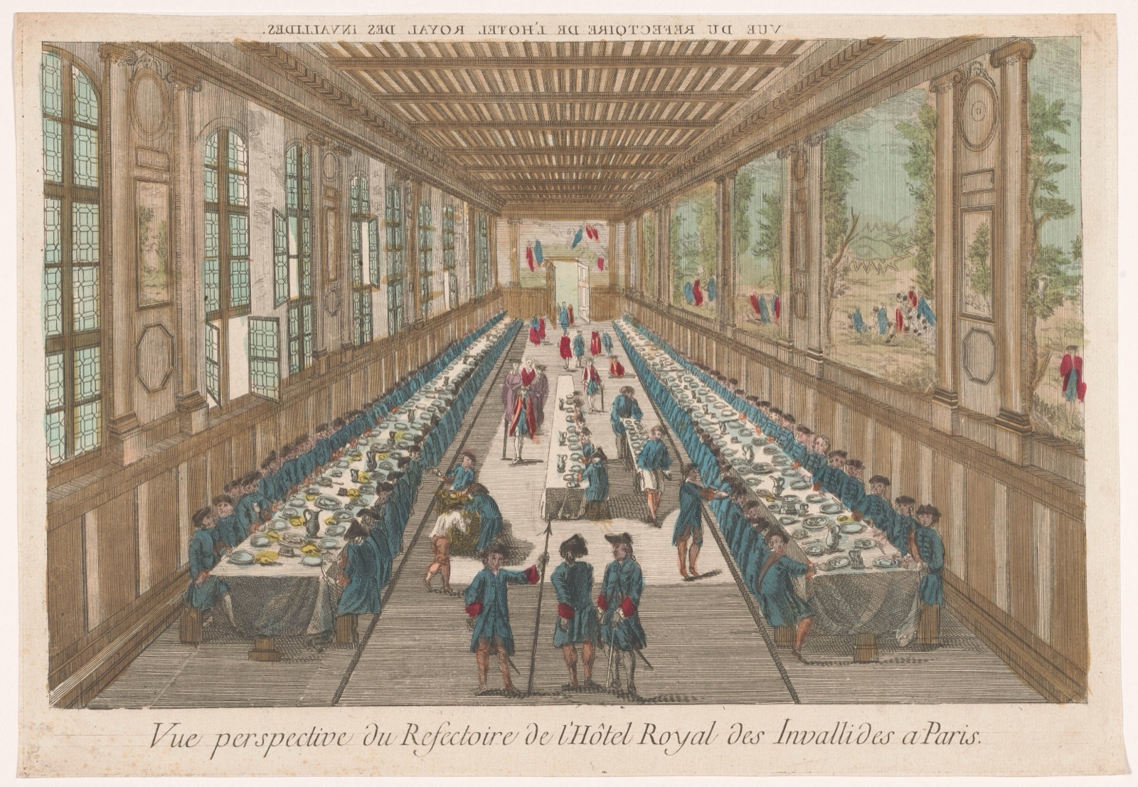 Vue perspective du refectoire de l'Hôtel Royal des Invallides a Paris