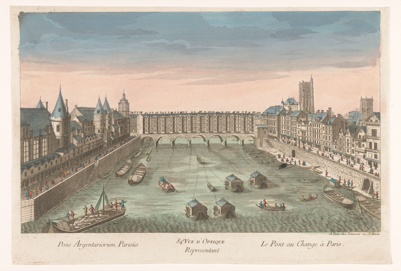 84e. Vue d'optique representant le Pont au Change à Paris — Jean-François Daumont (publisher)