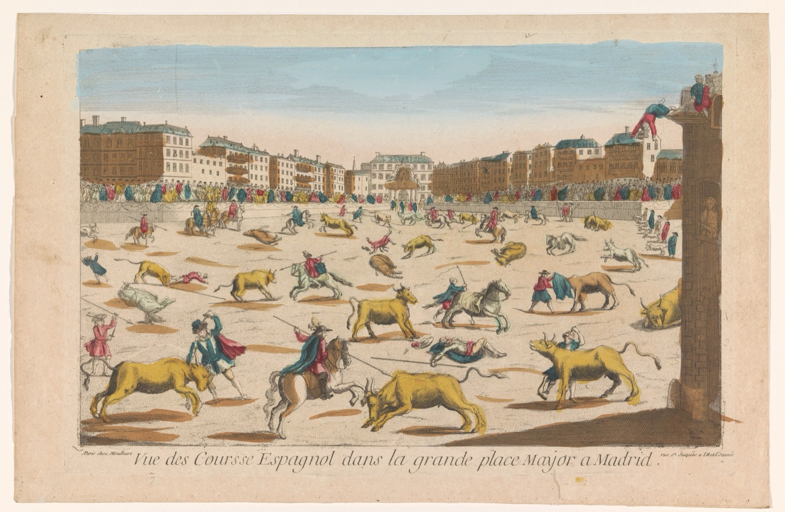 Vue des coursse Espagnol dans la grande Place Mayor a Madrid — Louis-Joseph Mondhare (publisher)