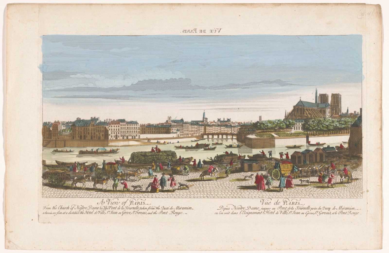 A view of Paris from the church of Nostre Dame to the Pont de la Tournelle, taken from the Quai de Miramion (...)