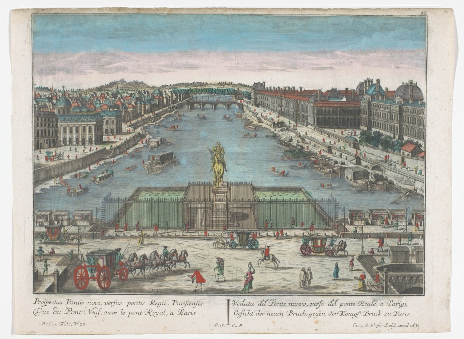 Gesicht der Neuen Bruck, gegen der Königl. Bruck zu Paris — Georg Balthasar Probst (publisher)