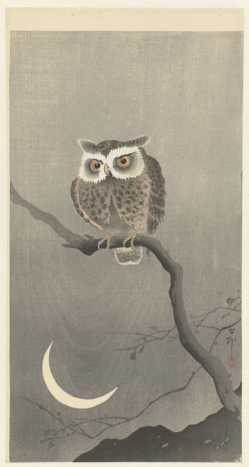 Ransuil op kale boomtak — Matsuki Heikichi (publisher); Ohara Koson (printmaker)