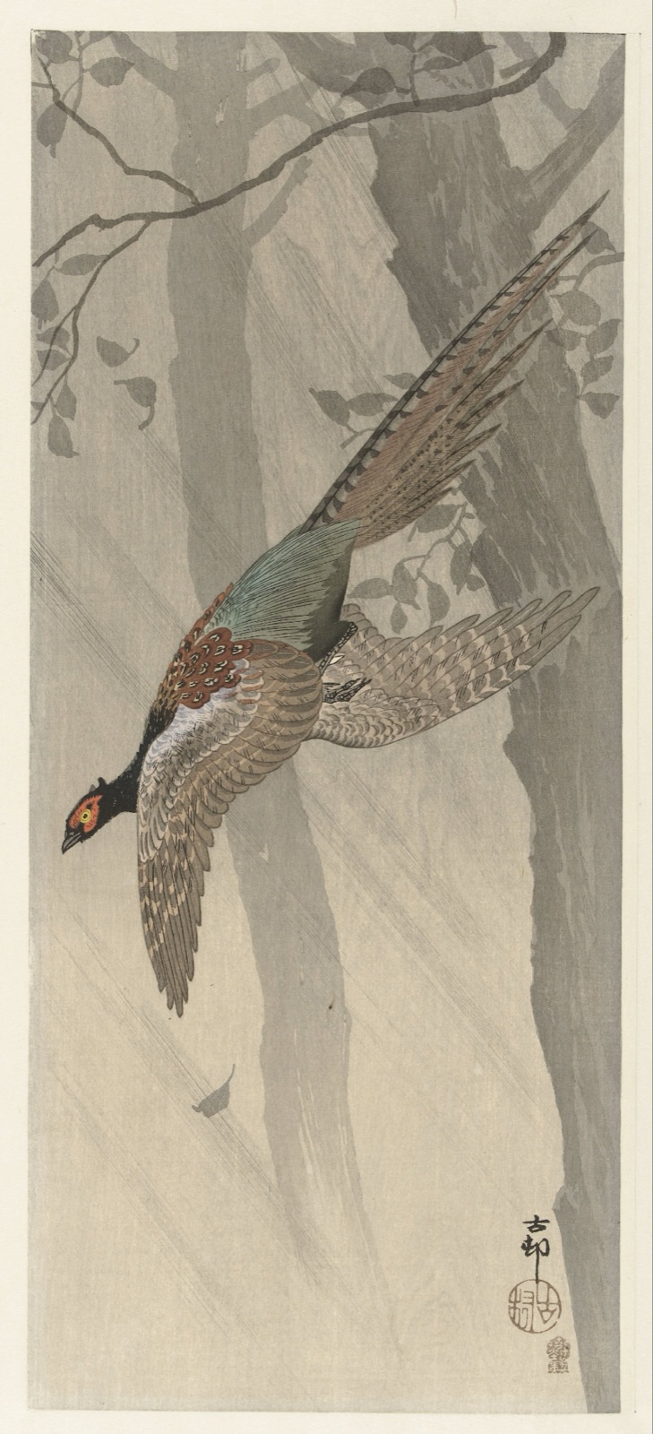 Vliegende fazant — Ohara Koson (printmaker); Akiyama Buemon (publisher)