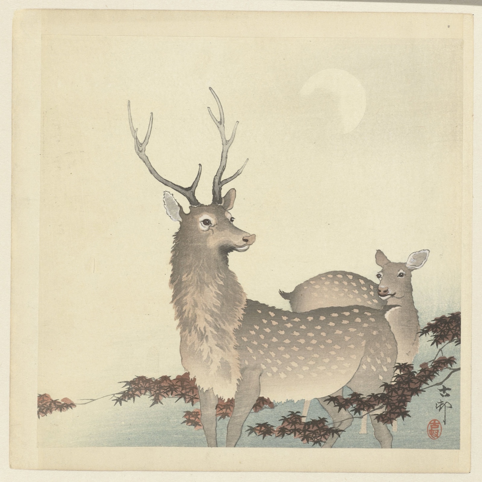 Two Deer — Ohara Koson (printmaker); Matsuki Heikichi (publisher)