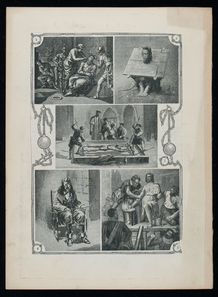 Methods of torture through the ages: including a rack, the man in the iron mask? and Roman and Tudor punishments. Halftone. — Fallaize, Edwin Nichol, 1877-1957