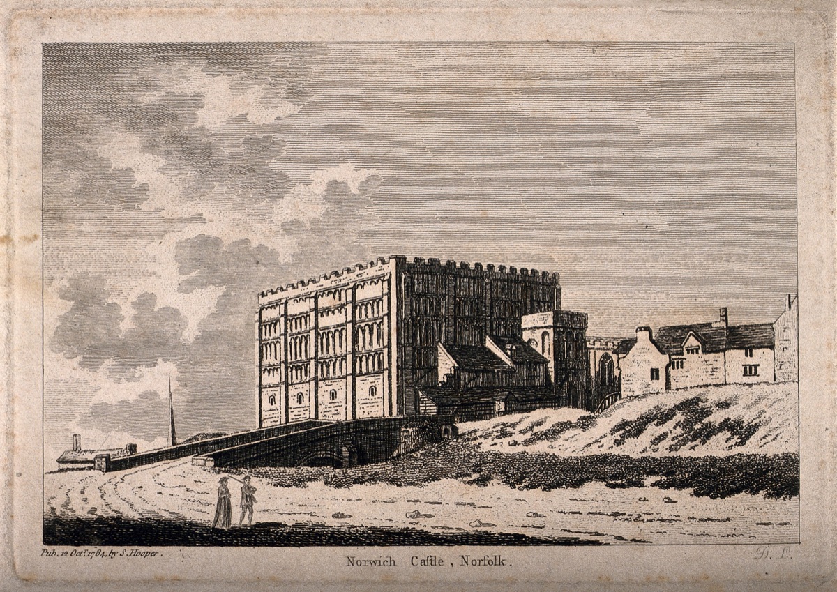 Norwich Castle, Norfolk. Etching by D.L., 1784.